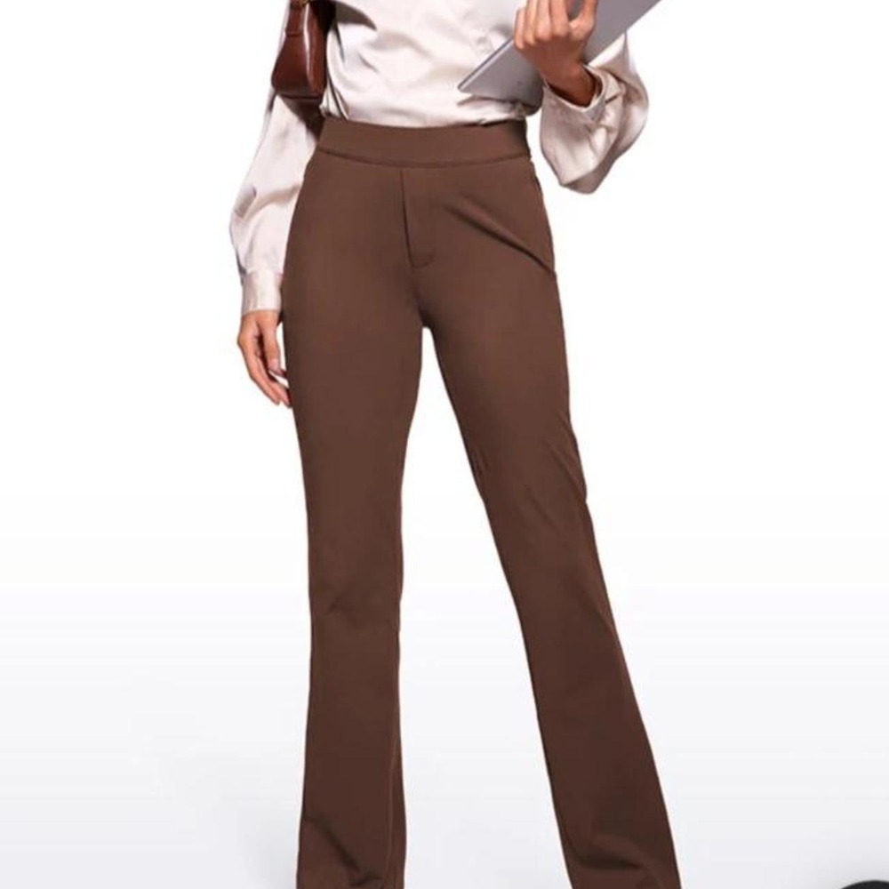 NWT Crz Yoga Brown Stretch Flared Pants with Zip Pockets